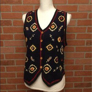Vintage Northern Reflections 90s Womens Sweater Vest Size S Floral Geo Knit